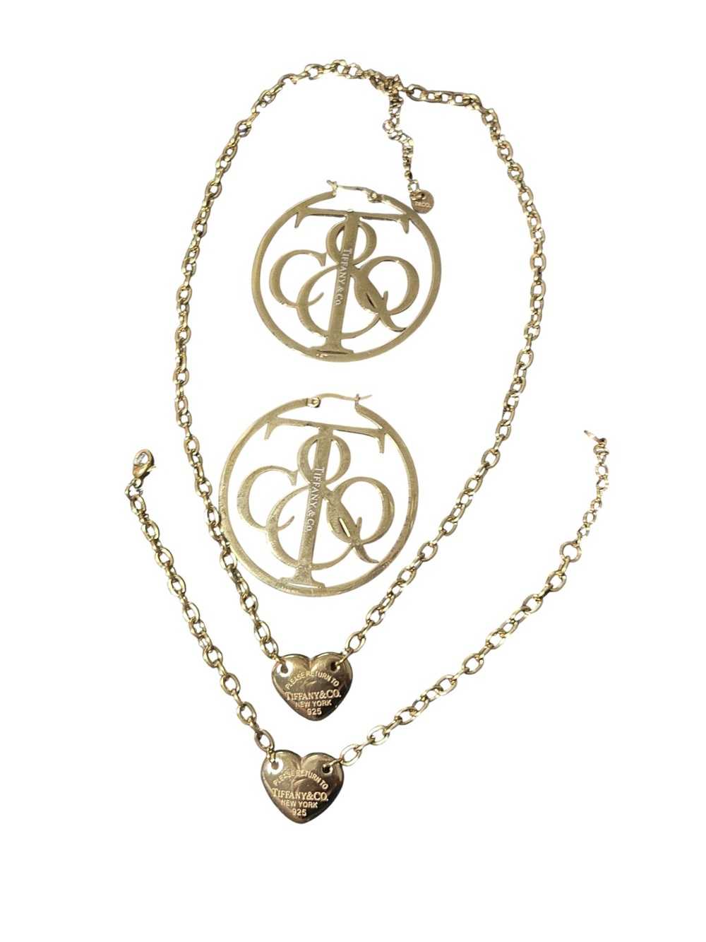 Tiffany & Co. Gold Heart Pendant Necklace and Monogram Medallion Set - Picture 12 of 15